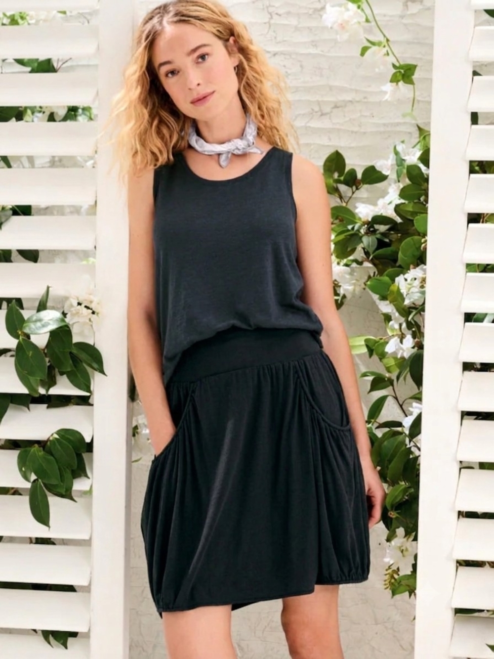 Garnet Hill Favorite Knit Short Skirt Black Sz M Organic Cotton